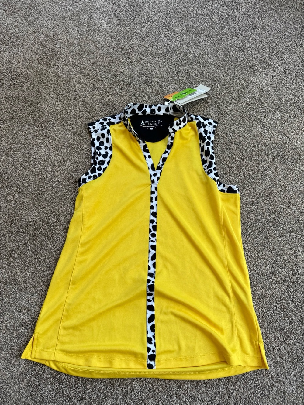 Bermuda Sands nwt Womens Medium Sleeveless Golf Polo Retail $75 Dalmatian Trim